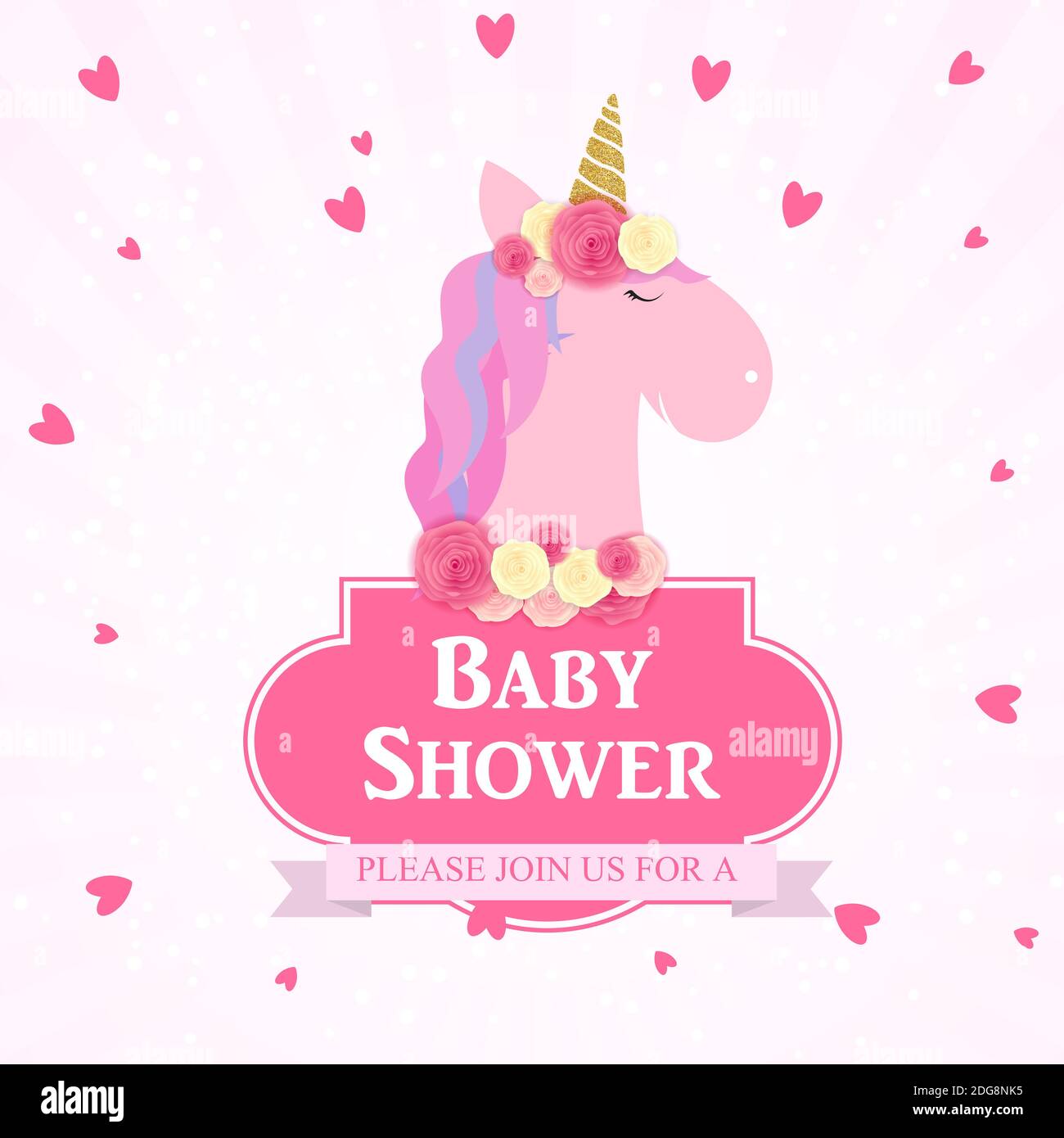 Baby shower with unicorn invitation. Illustration Stock Photo Alamy