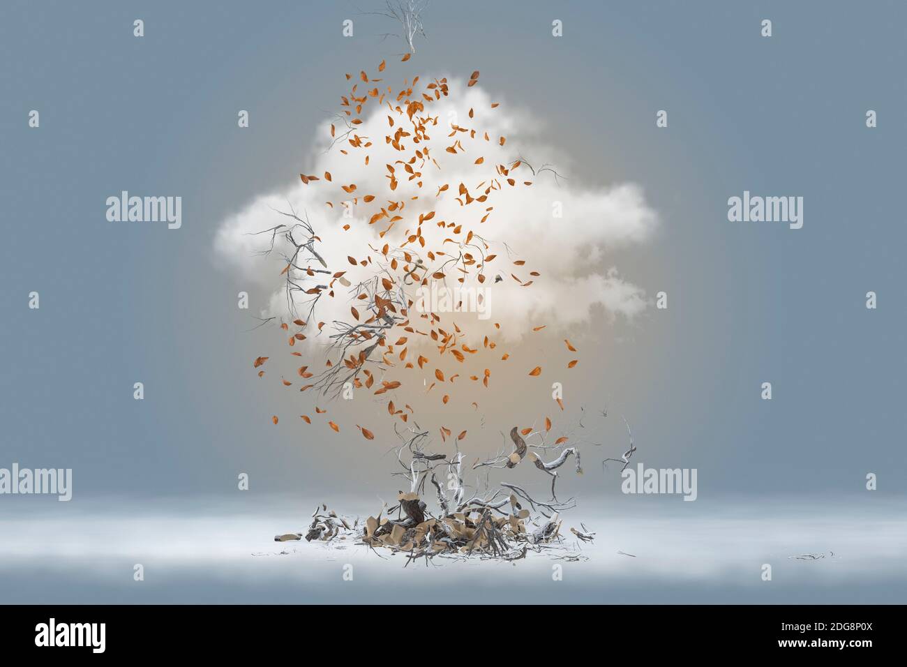 Autumn tree and leaves exploding into cloud Stock Photo