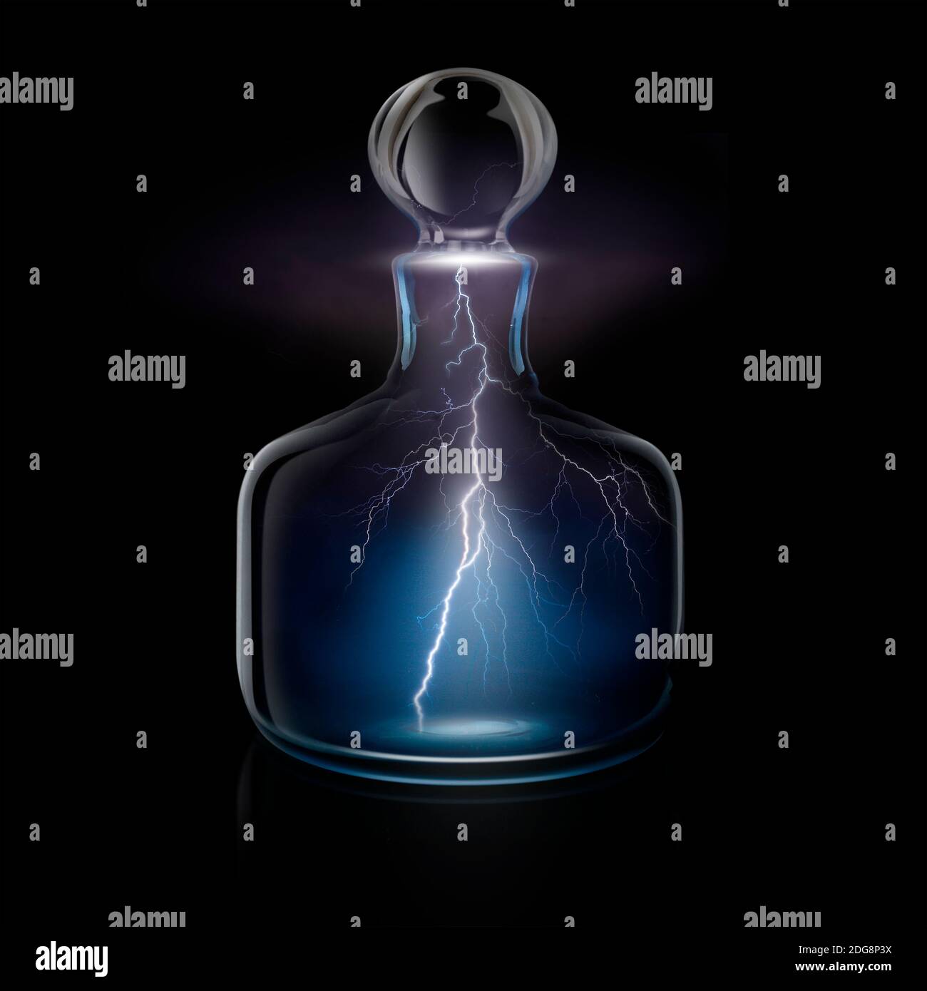 Lightning bolts in glass decanter Stock Photo