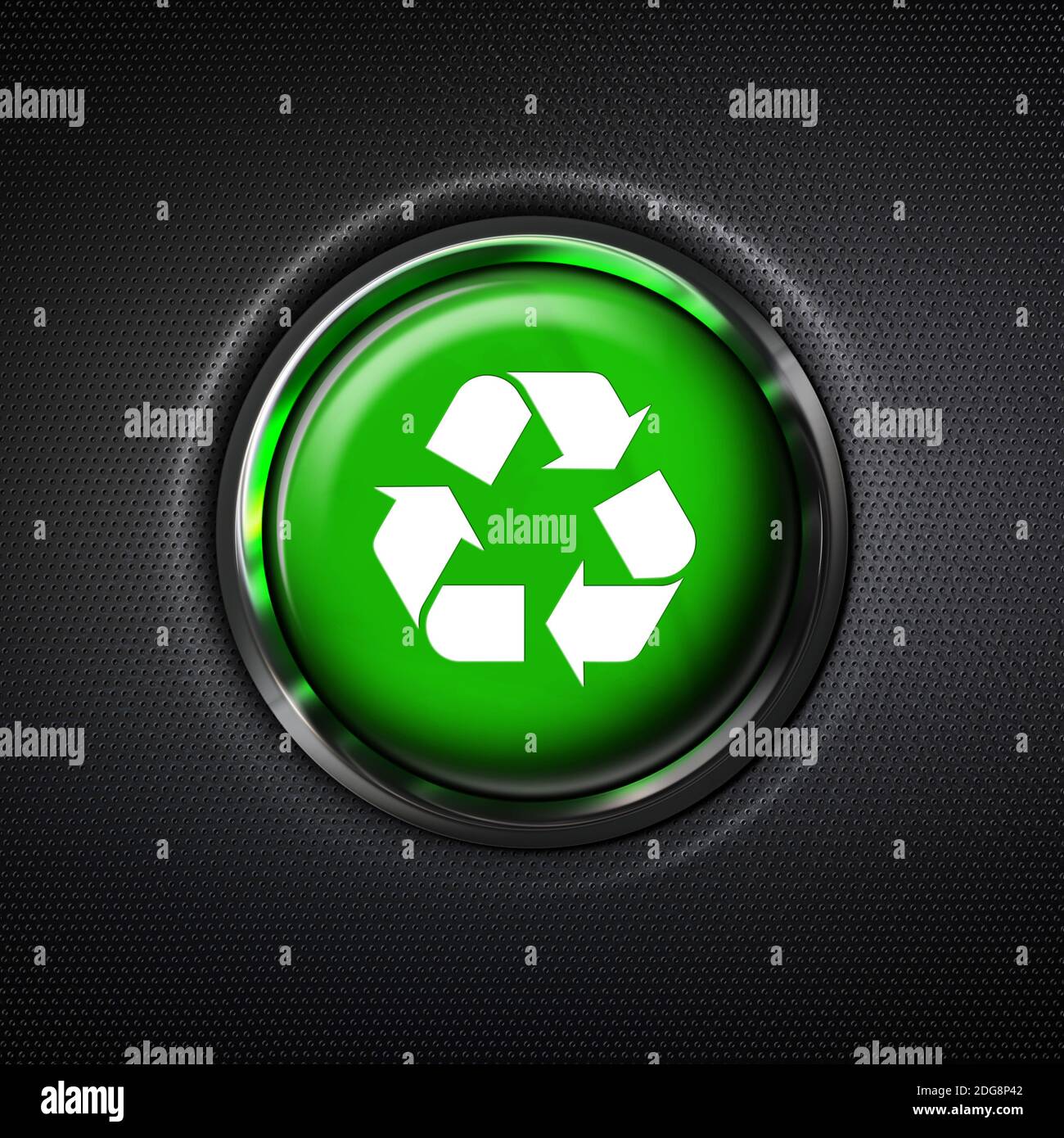 Close up green recycle symbol button Stock Photo