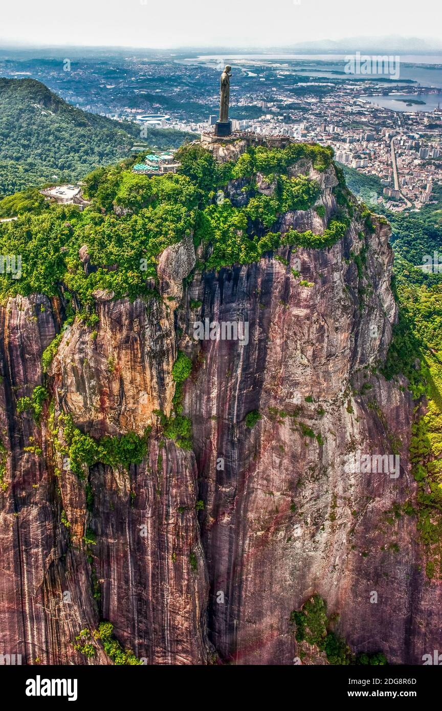 Helicopter view of Corcovado Mountain in Rio de Janeiro Brazil Stock Photo