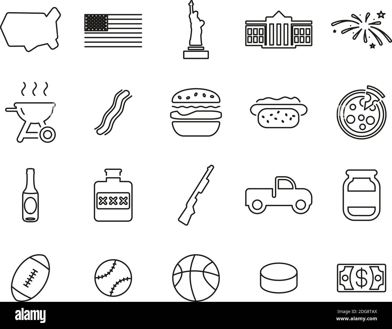 USA Country & Culture Icons Black & White Thin Line Set Big Stock ...