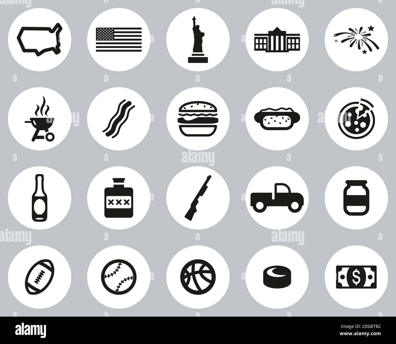 USA Country & Culture Icons Black & White Flat Design Circle Set Big ...