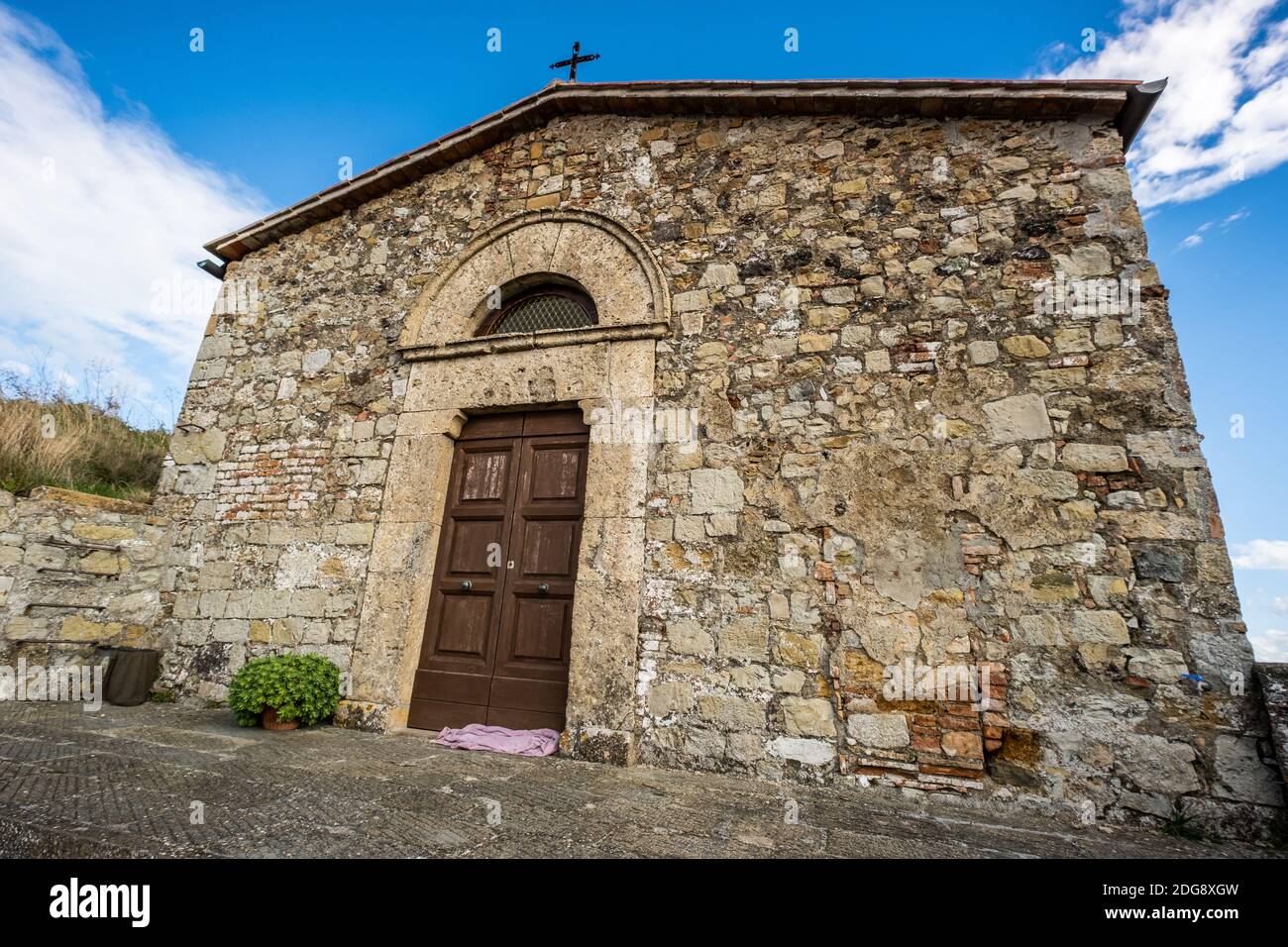 Church of Santo Michele Arcangelo in Micciano fraction of the municipality of Pomarance, 470 meters of altitude, located on the metalliferous hills in Stock Photo