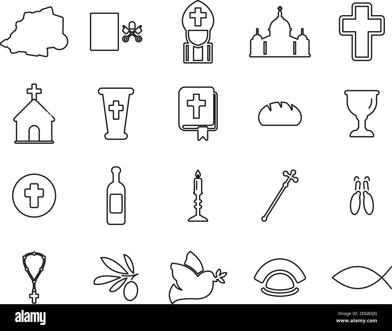 Vatican Country & Culture Icons Black & White Thin Line Set Big Stock Vector