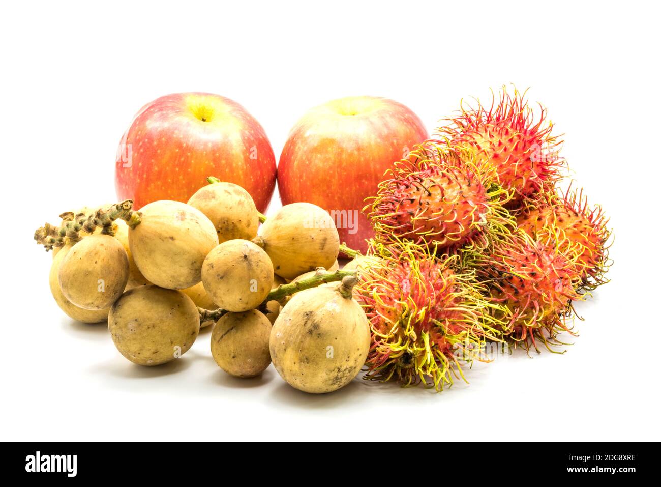 Fresh Apples, Longkong and Rambutans Stock Photo