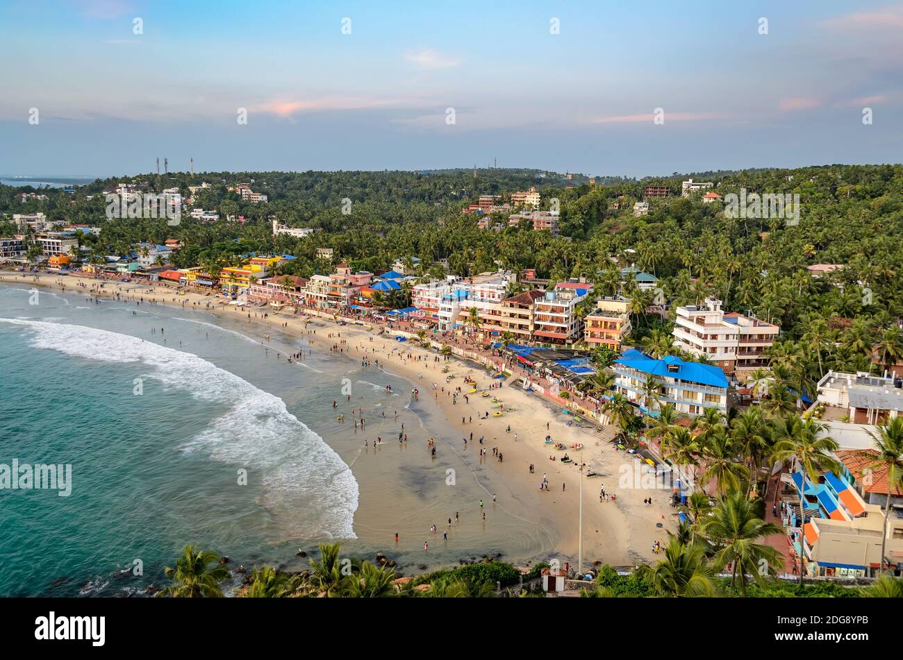 Aerial photo of people playing on the beach in Vizhinjam, Thiruvananthapuram, Kerala, India. Stock Photo