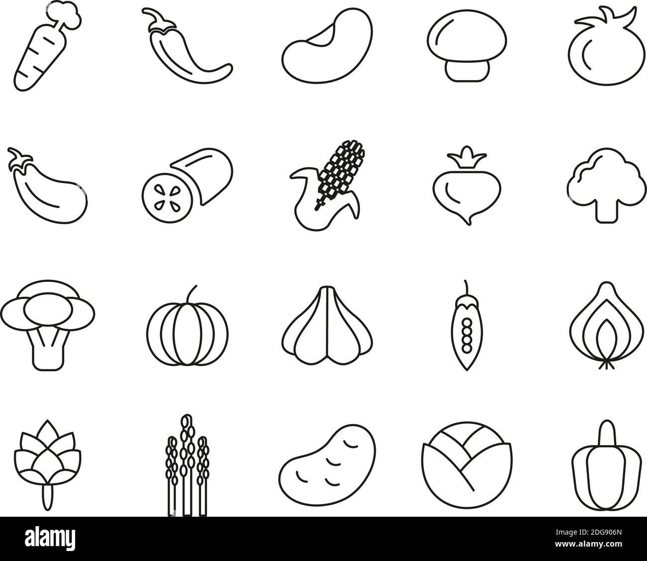 Vegetable Icons Black & White Thin Line Set Big Stock Vector