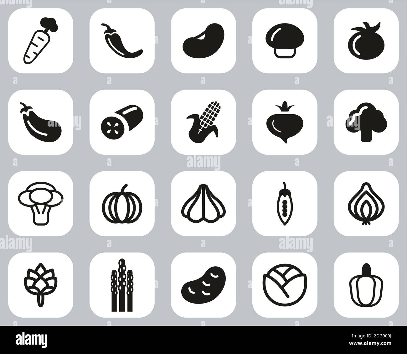 Vegetable Icons Black & White Flat Design Set Big Stock Vector