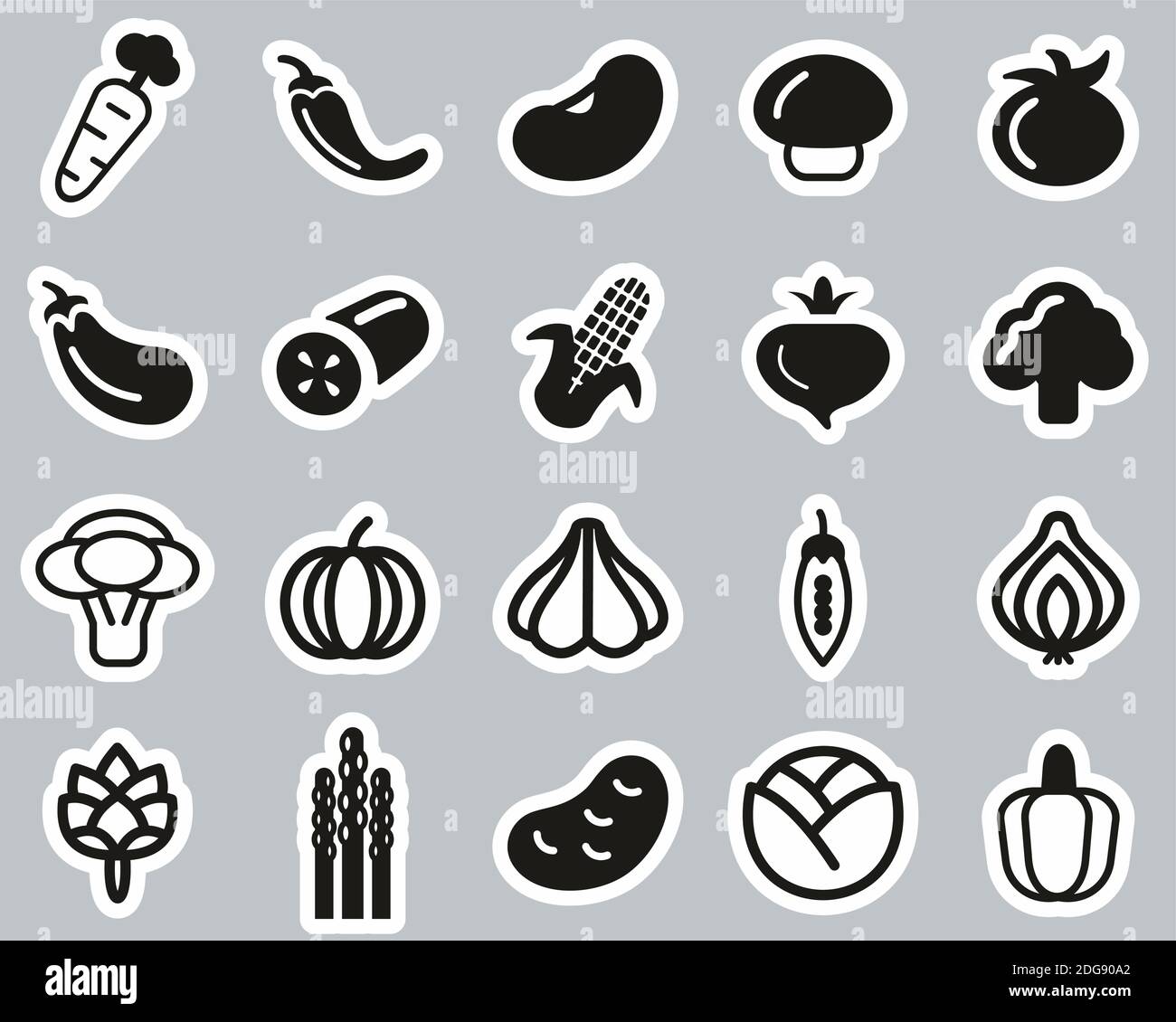 Vegetable Icons Black & White Sticker Set Big Stock Vector Image & Art