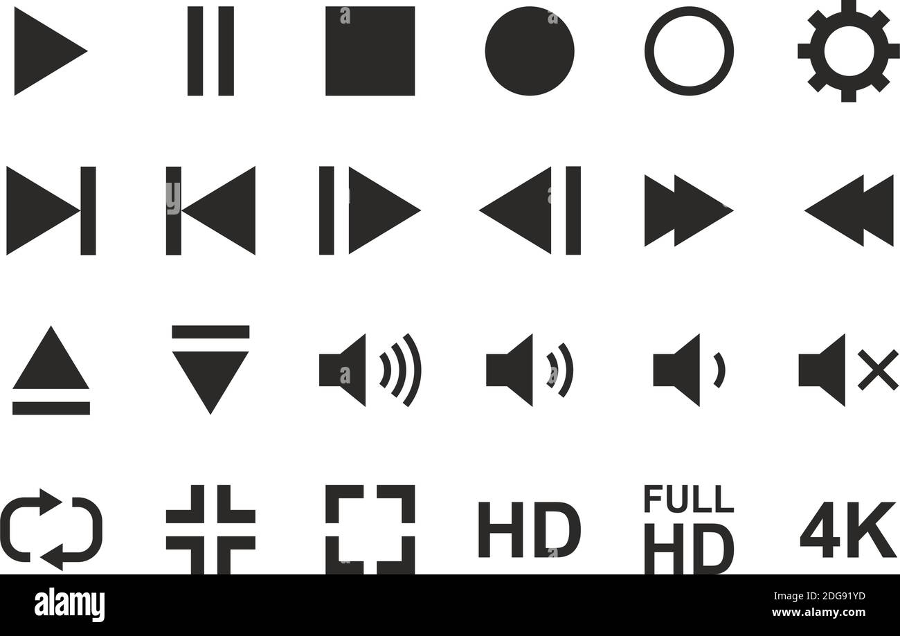 Video & Audio & Camera Button Icons Black & White Set Big Stock Vector