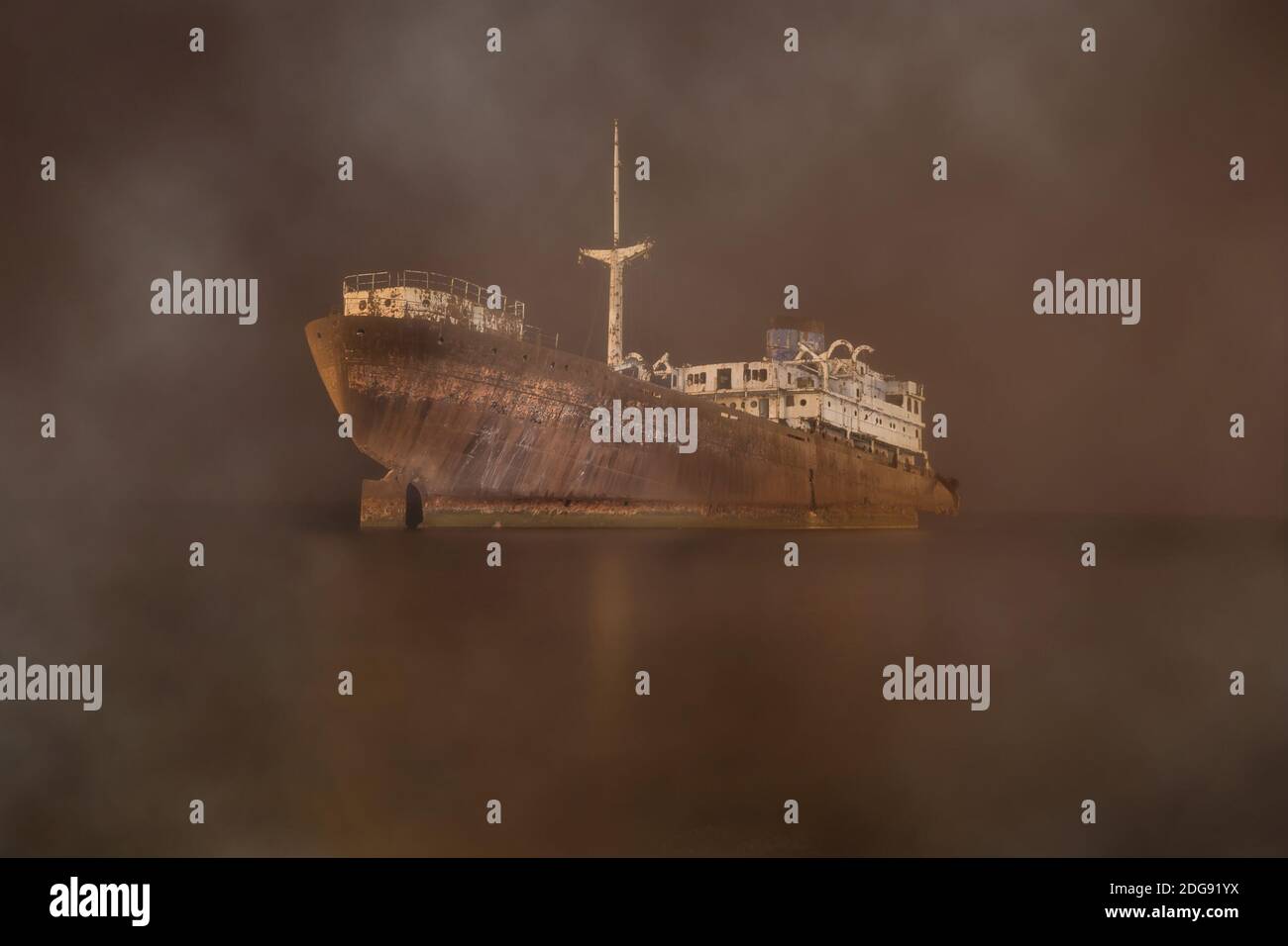 Gost ship in the myst Stock Photo