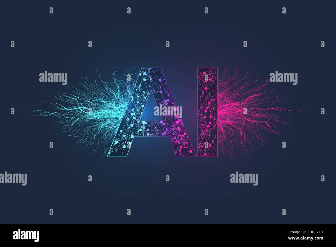 Artificial Intelligence Logo Plexus effect. Artificial Intelligence and Machine Learning Concept. Vector symbol AI. Neural networks and another modern Stock Vector