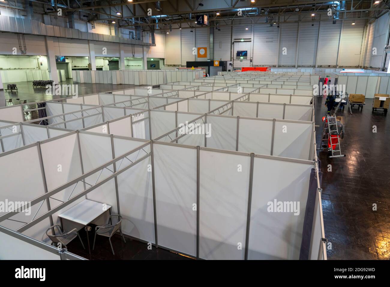 Construction of a vaccination centre for corona vaccinations, in a hall at Messe Essen, by the city, the fire brigade and various aid organisations, c Stock Photo