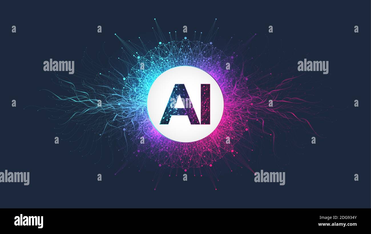 Artificial Intelligence Logo Plexus effect. Artificial Intelligence and Machine Learning Concept. Vector symbol AI. Neural networks and another modern Stock Vector