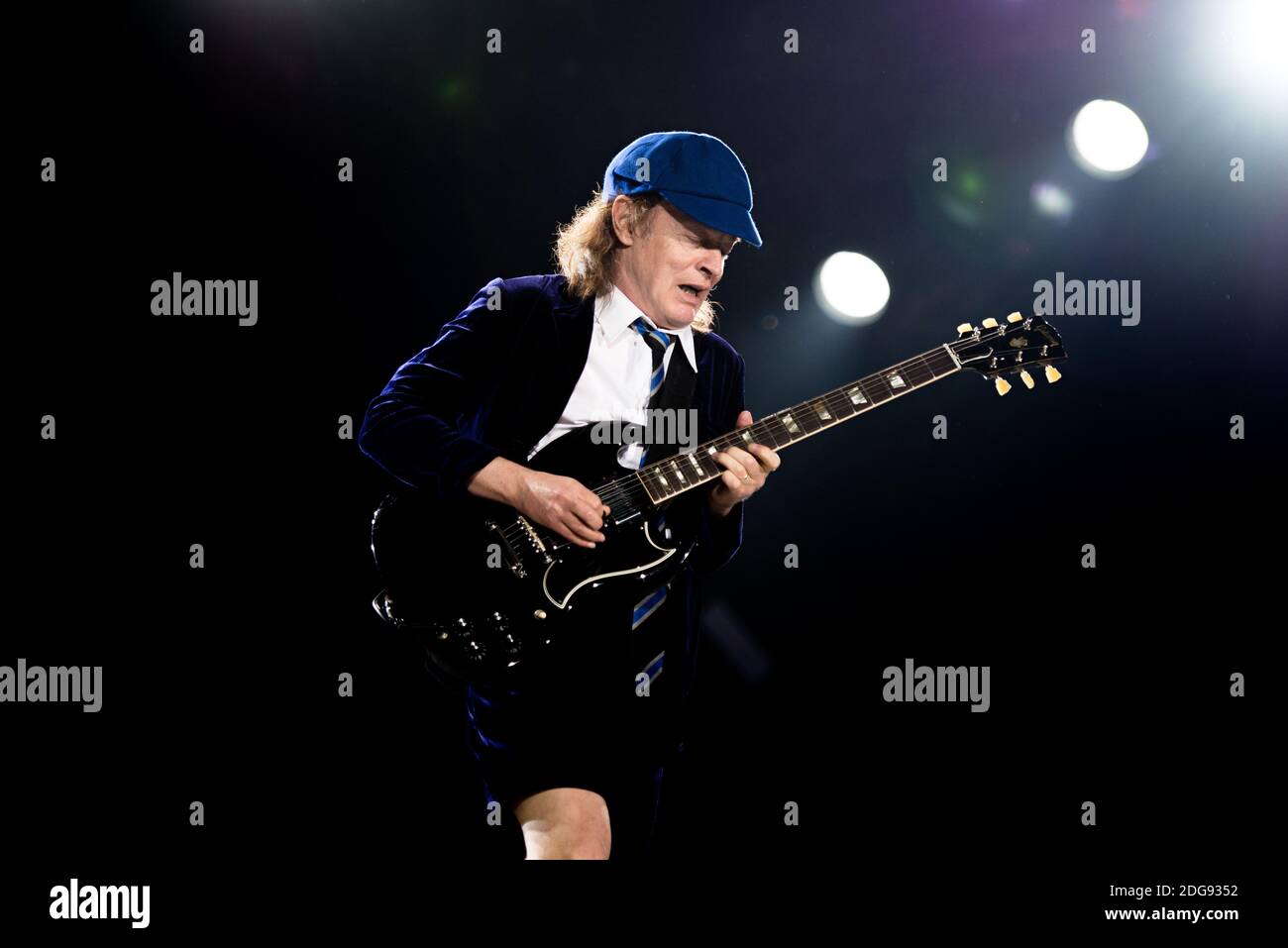 Angus Young, of the Australian rock band AC/DC, performing live for the ...