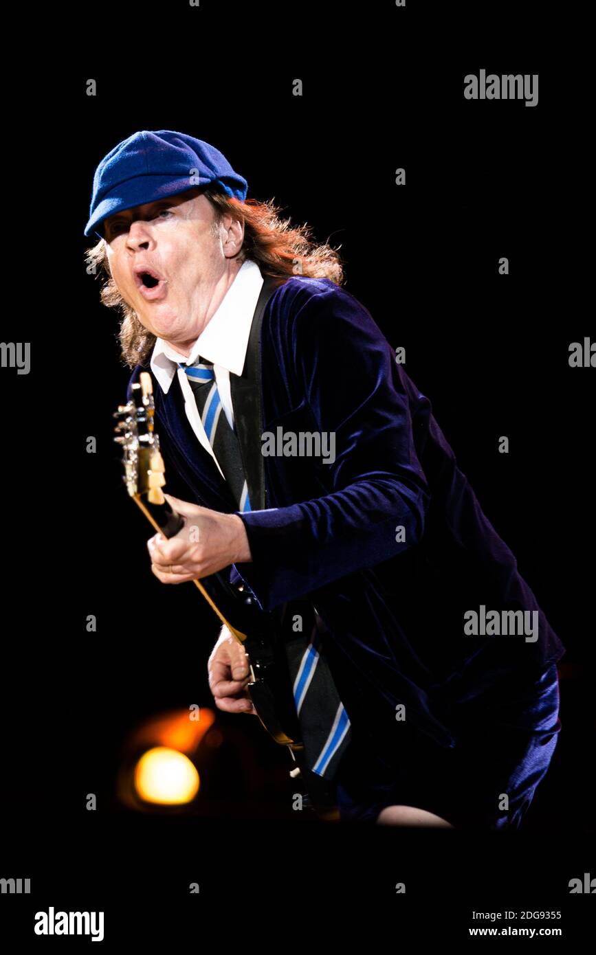 Angus Young, of the Australian rock band AC/DC, performing live for the ...