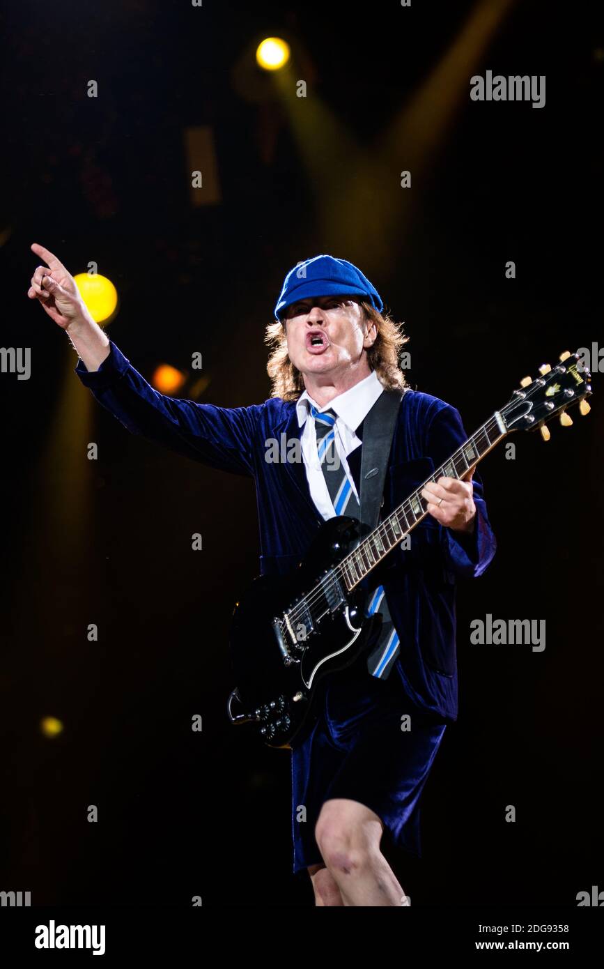 evaluerbare marxistisk hektar Angus Young, of the Australian rock band AC/DC, performing live for the “ Rock or Bust World Tour” at the Autodromo Enzo e Dino Ferrari of Imola,  Italy Stock Photo - Alamy