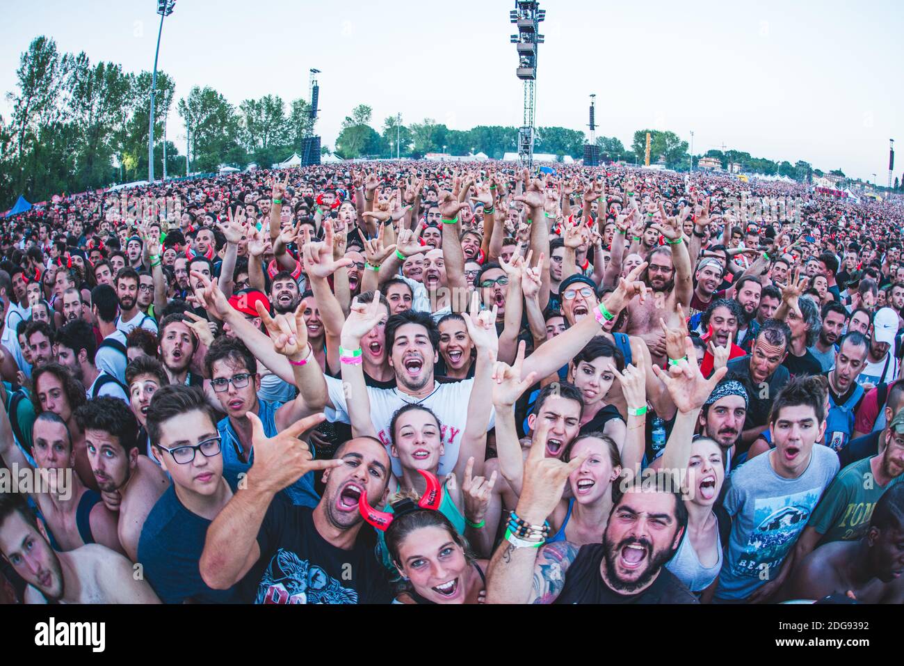 Fans of the australian rock band AC/DC, enjoying the “Rock Bust World Tour” concert at the Autodromo Enzo e Dino Ferrari of Imola, Italy Stock Photo - Alamy