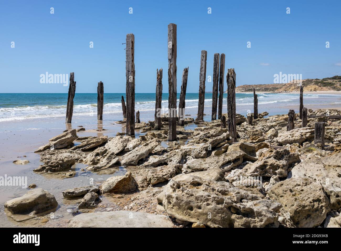The iconic jetty ruins in Port Willunga South Australia on December 8th 2020 Stock Photo
