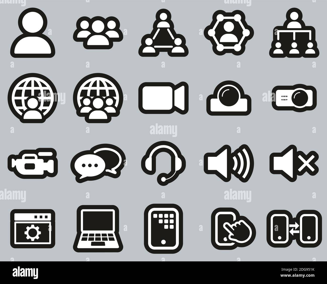 Video Conference Icons White On Black Sticker Set Big Stock Vector ...