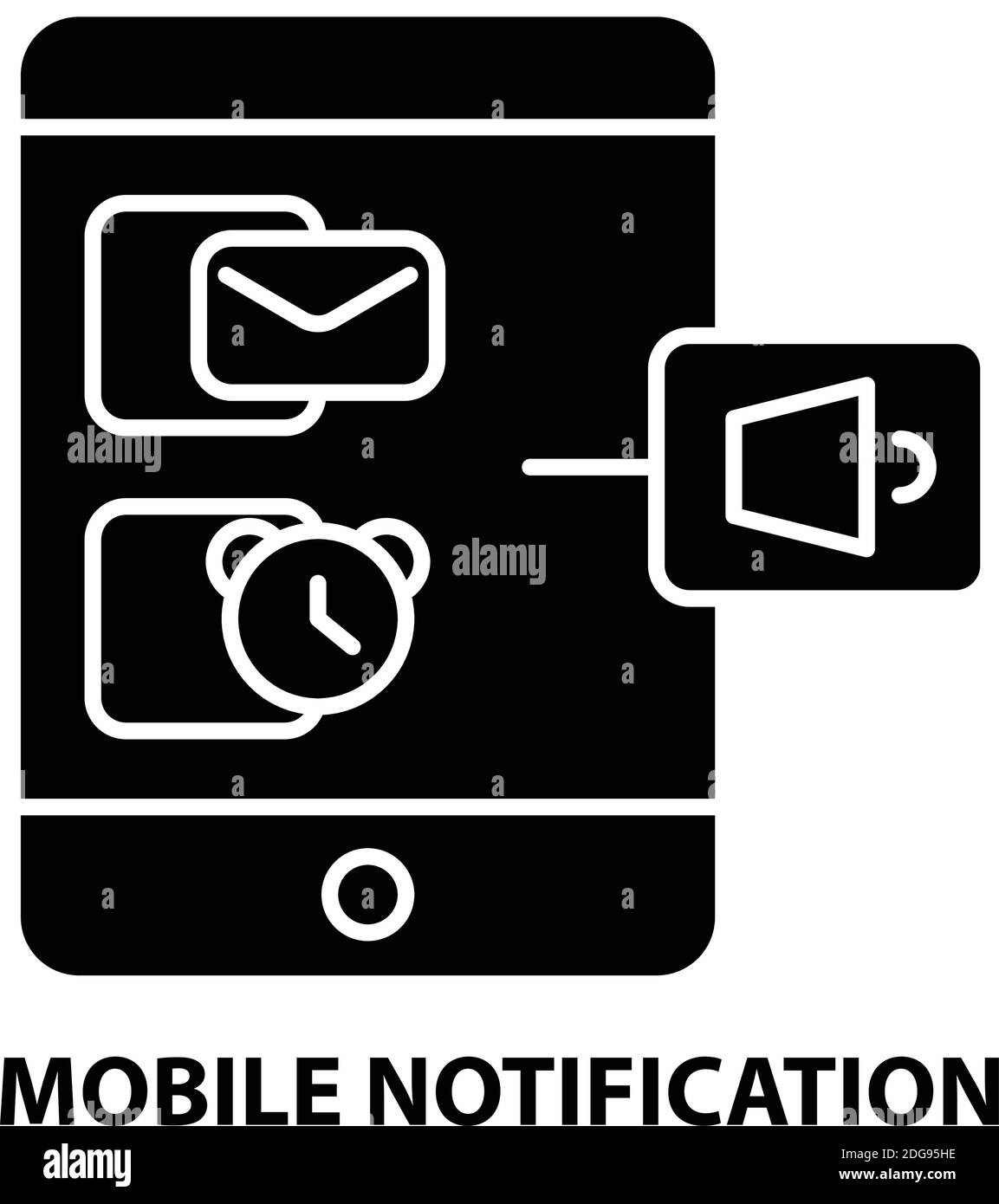 mobile notification icon, black vector sign with editable strokes