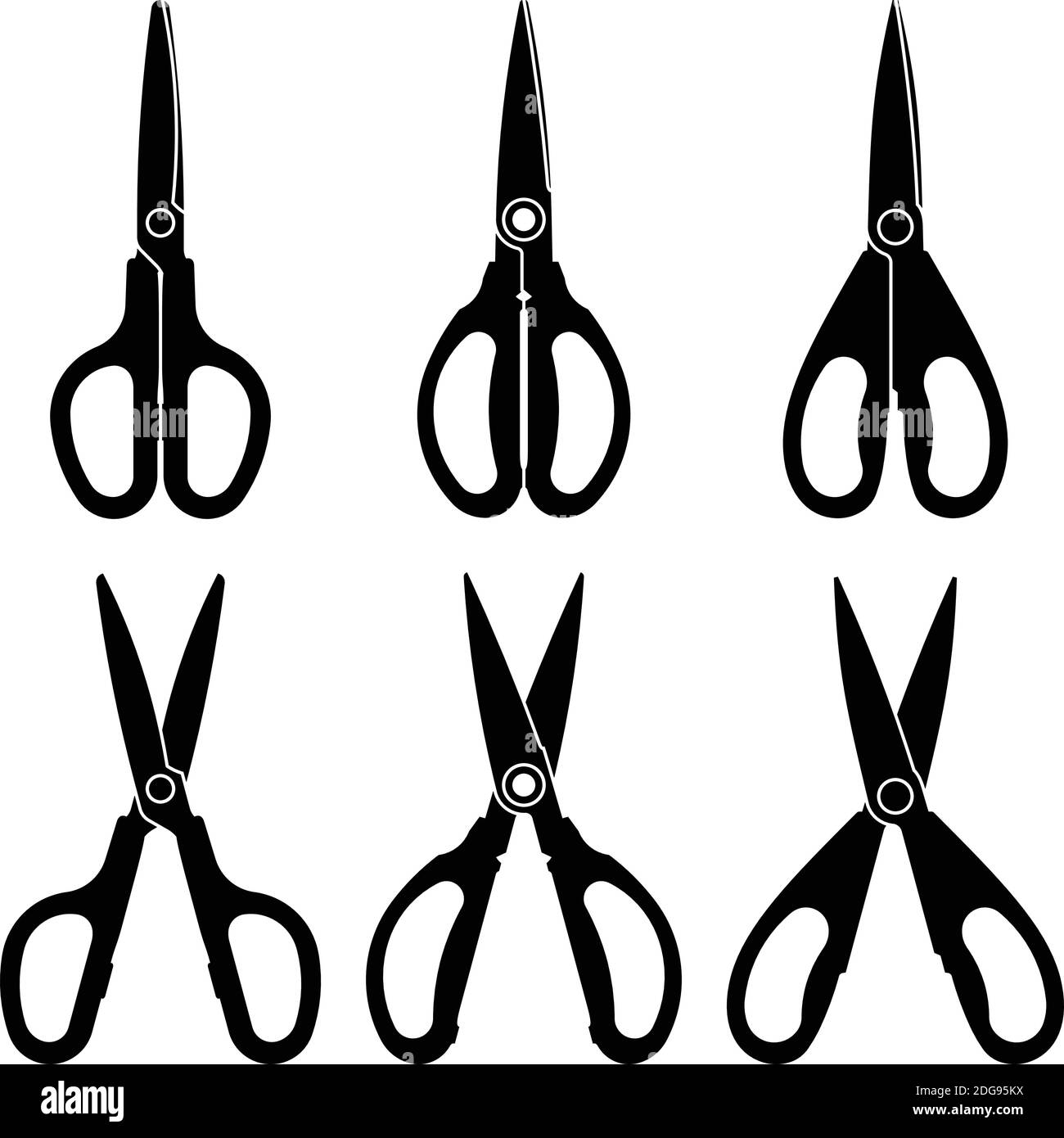 Cutting tool. Scissors.Scissors. Shears. Silhouette icons Stock Vector