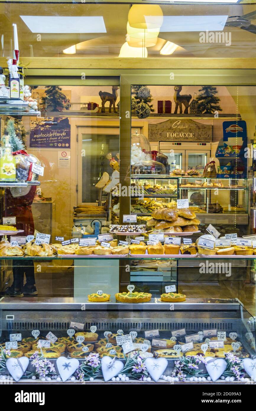 Italian Bakery Window at Lucca City Stock Photo