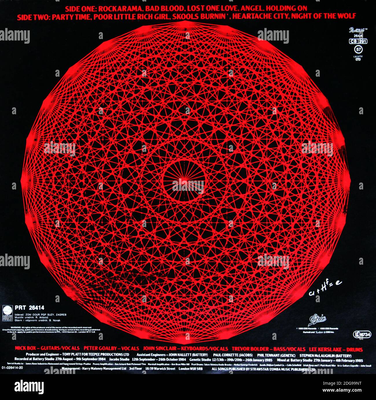 Uriah Heep: 1985. LP back cover 'Equator' Stock Photo