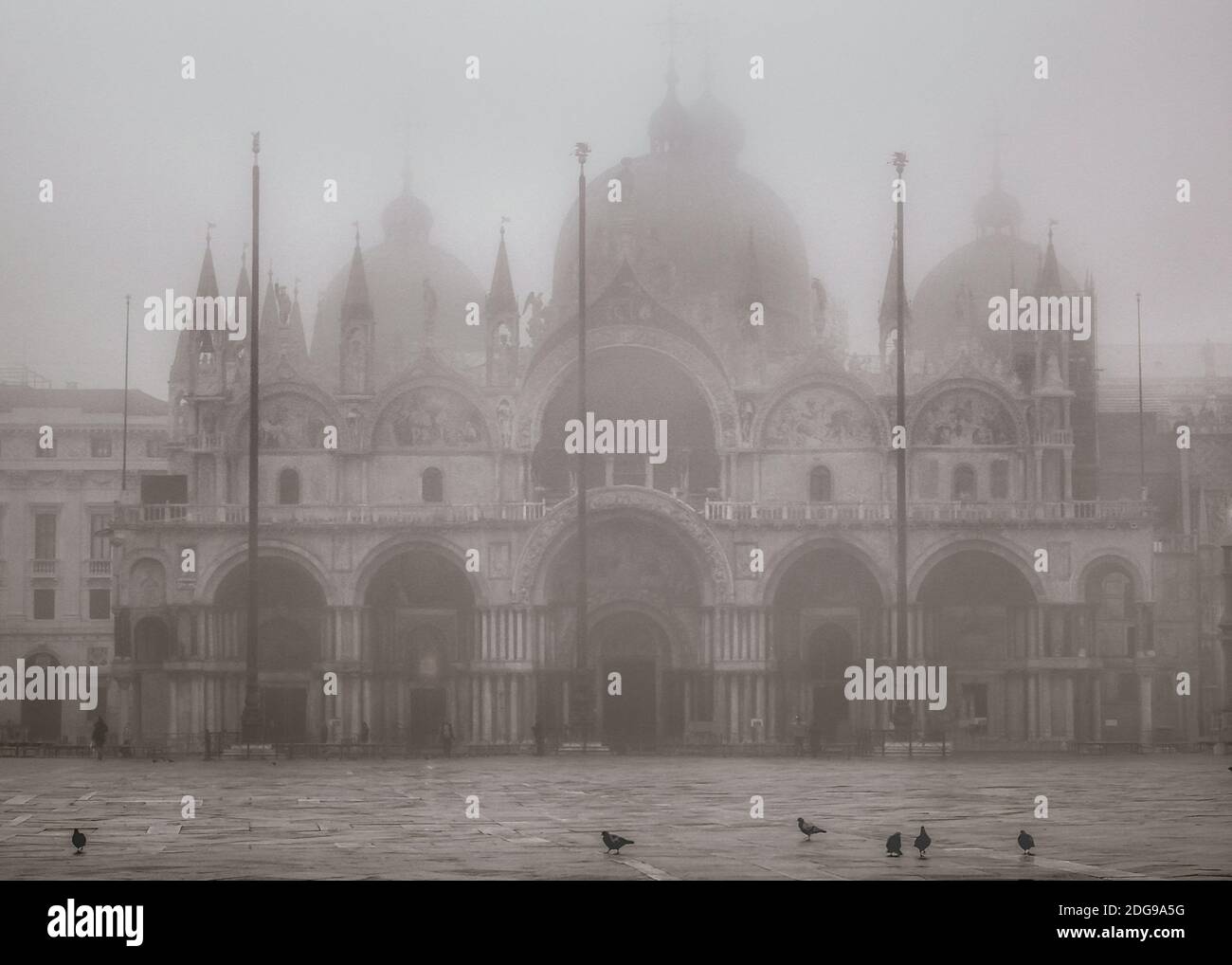 Fog Winter Scene San Marcos Piazza, Venice, Italy Stock Photo