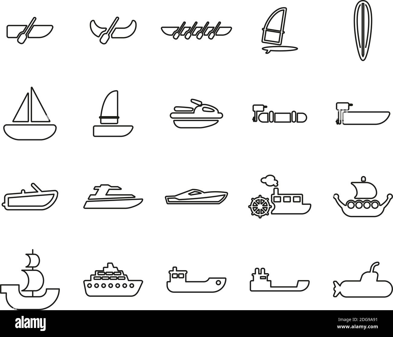 Boat Or Ship Icons Black & White Thin Line Set Big Stock Vector Image ...