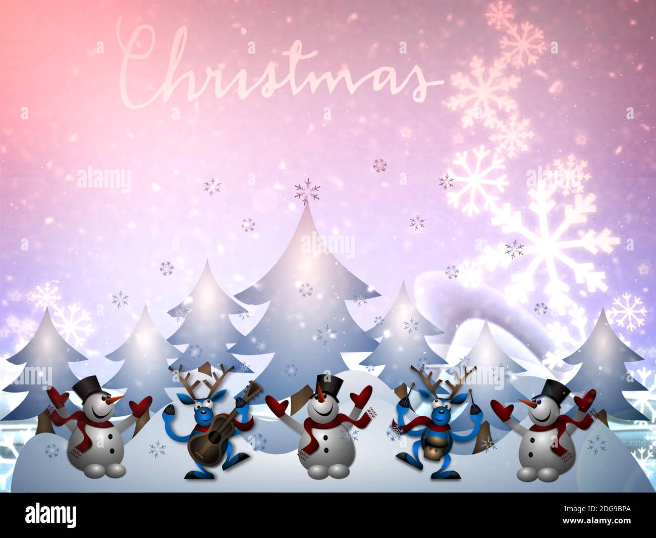 Christmas greeting card with the image of a snowman. Stock Photo