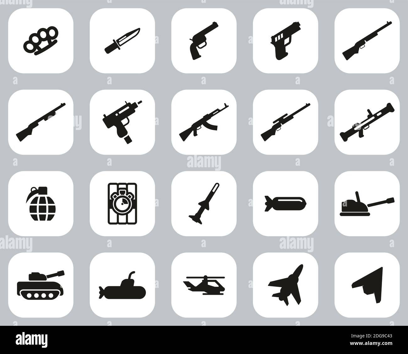 Weapons Icons Black & White Flat Design Set Big Stock Vector Image ...