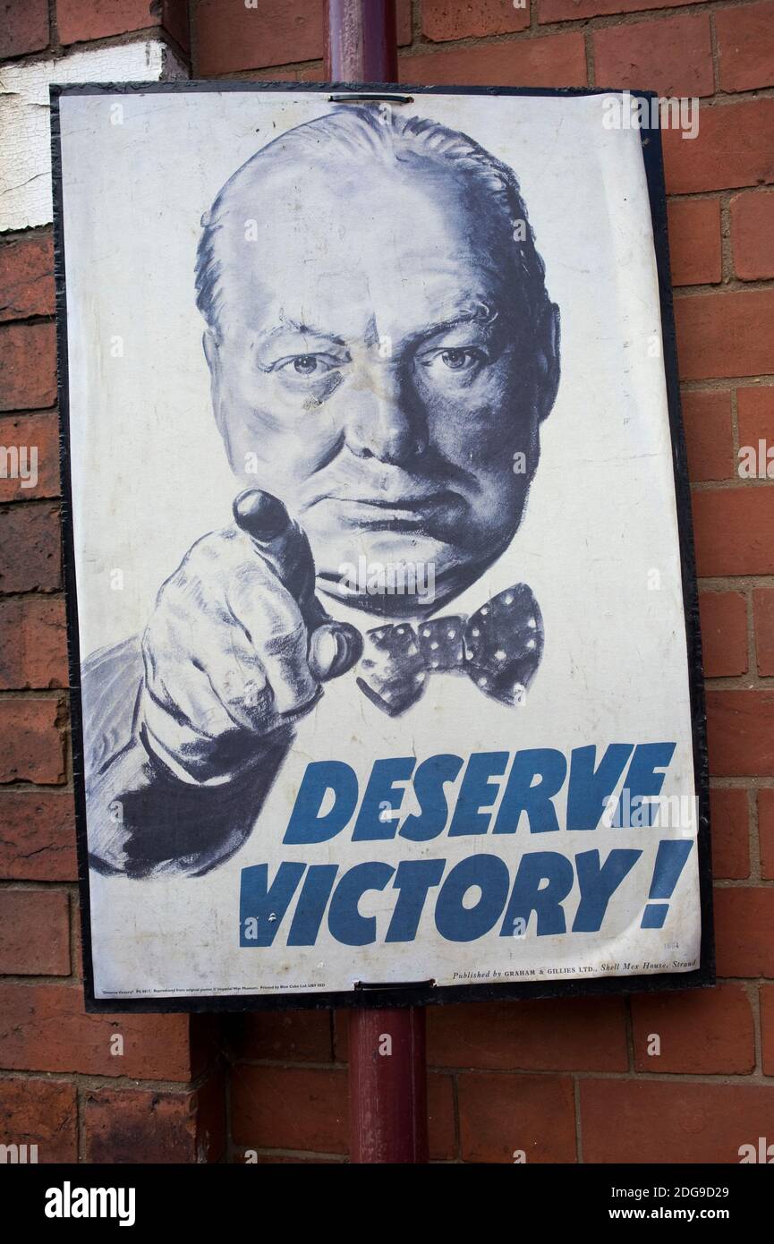 World War Two Poster Depicting Winston Churchill Saying Deserve Victory Stock Photo