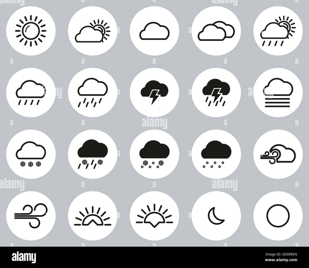 Weather Icons Black & White Flat Design Circle Set Big Stock Vector ...