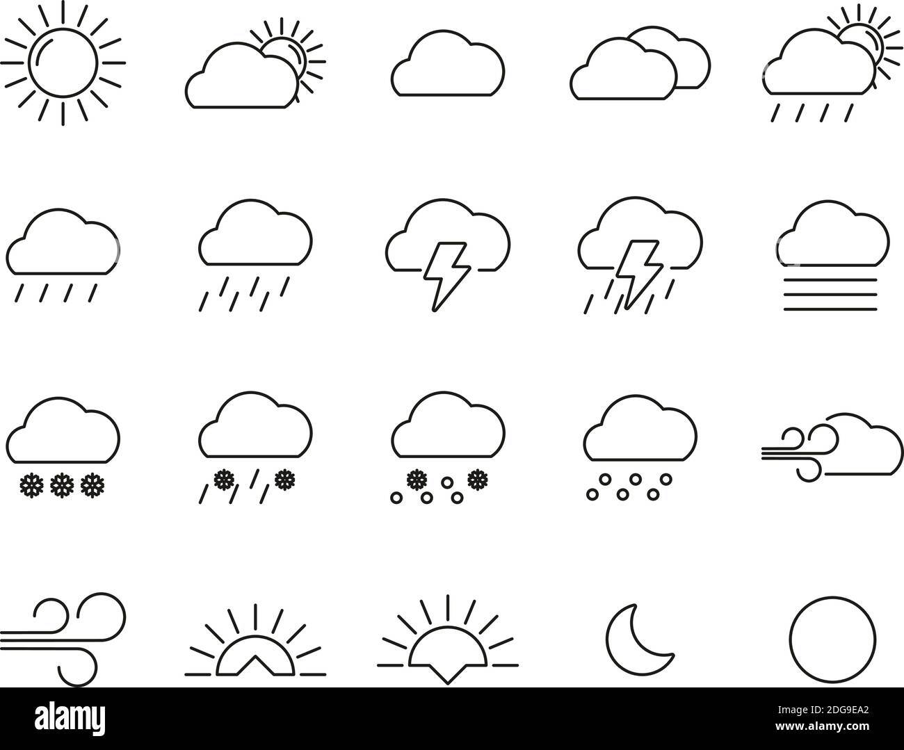 Weather Icons Black & White Thin Line Set Big Stock Vector Image & Art ...