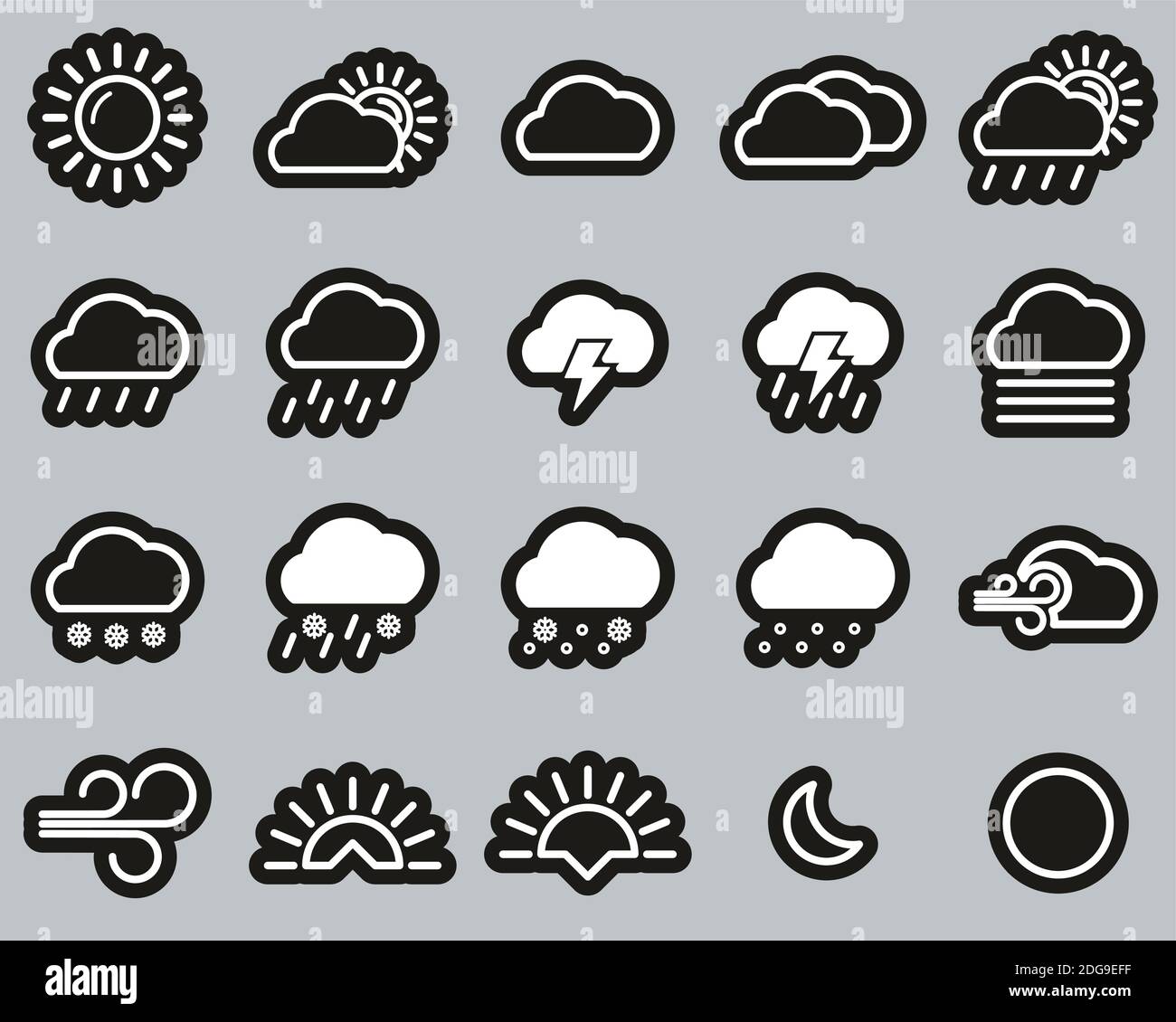 Weather Icons White On Black Sticker Set Big Stock Vector Image & Art ...