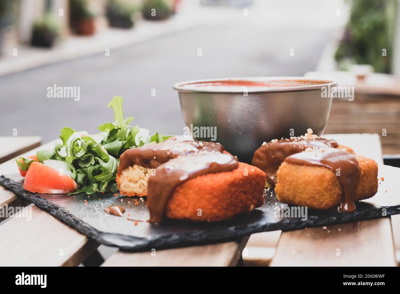 Classic, Italian arancini. deep fried Rice balls with minced meat and