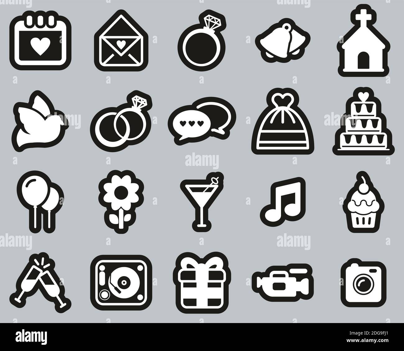 Wedding Icons White On Black Sticker Set Big Stock Vector