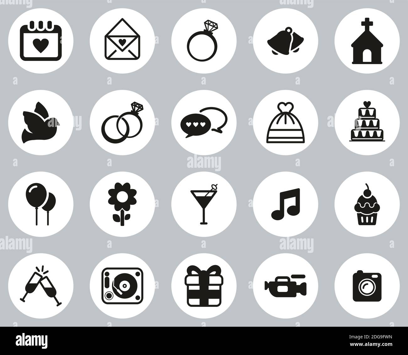 Wedding Icons Black & White Flat Design Circle Set Big Stock Vector ...
