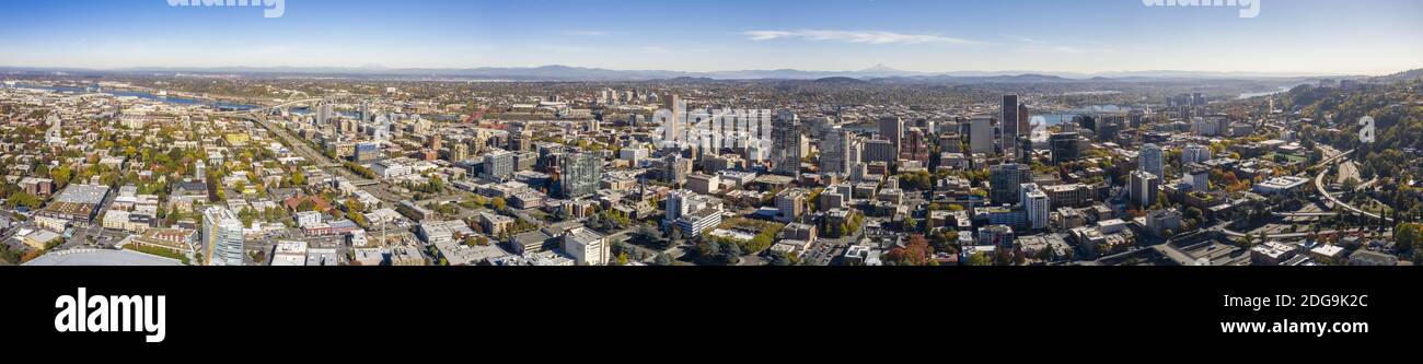 Aerial Panaramic View Of Portland Oregon And Surrounding Suburbs Stock Photo