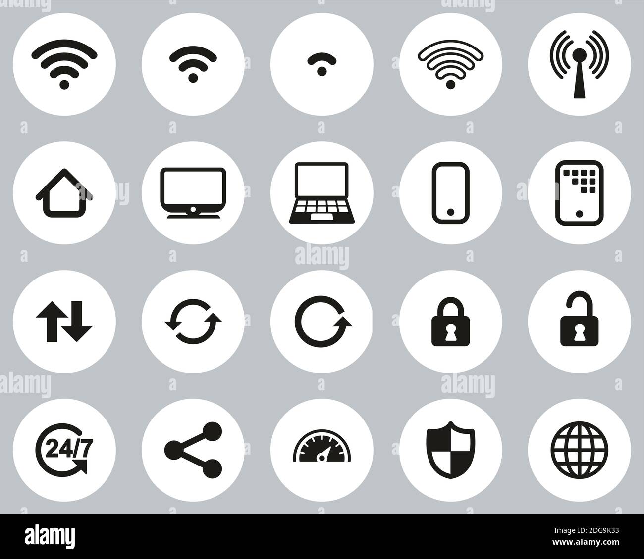 Wifi Connection Icons Black & White Flat Design Circle Set Big Stock ...