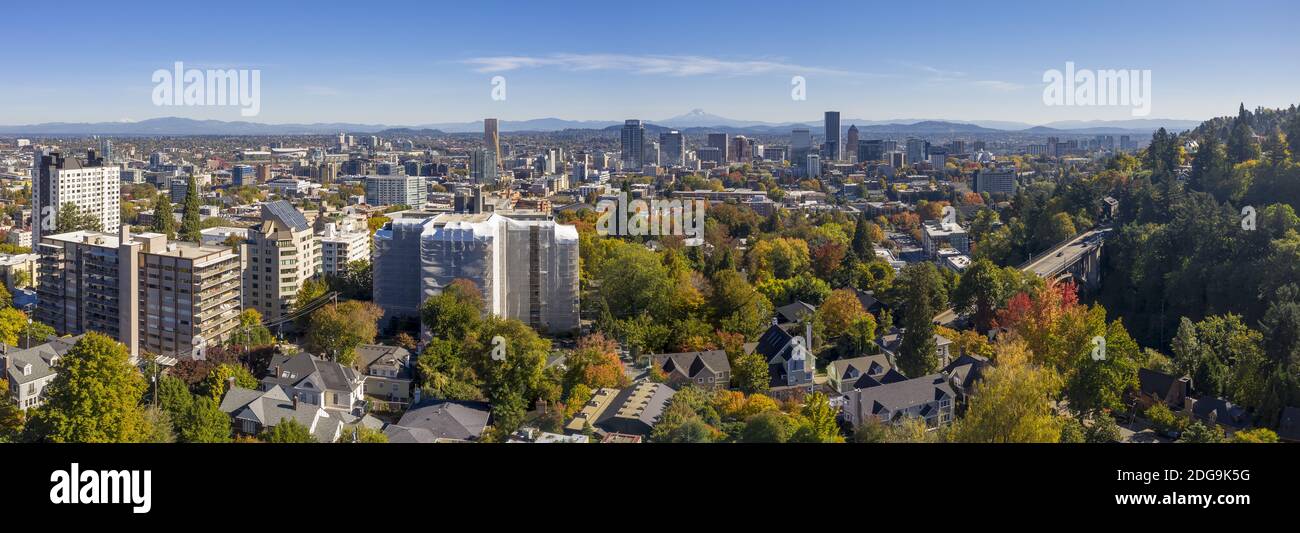 Aerial Panaramic View Of Portland Oregon And Surrounding Suburbs Stock Photo