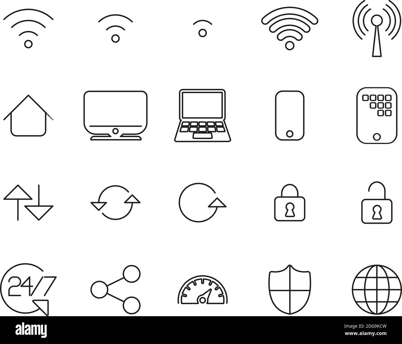 Wifi Connection Icons Black & White Thin Line Set Big Stock Vector