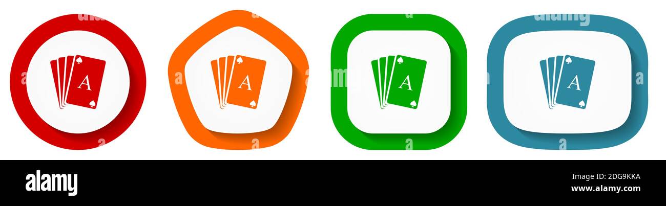 Card vector icon set, flat design vector illustration in 4 colors ...
