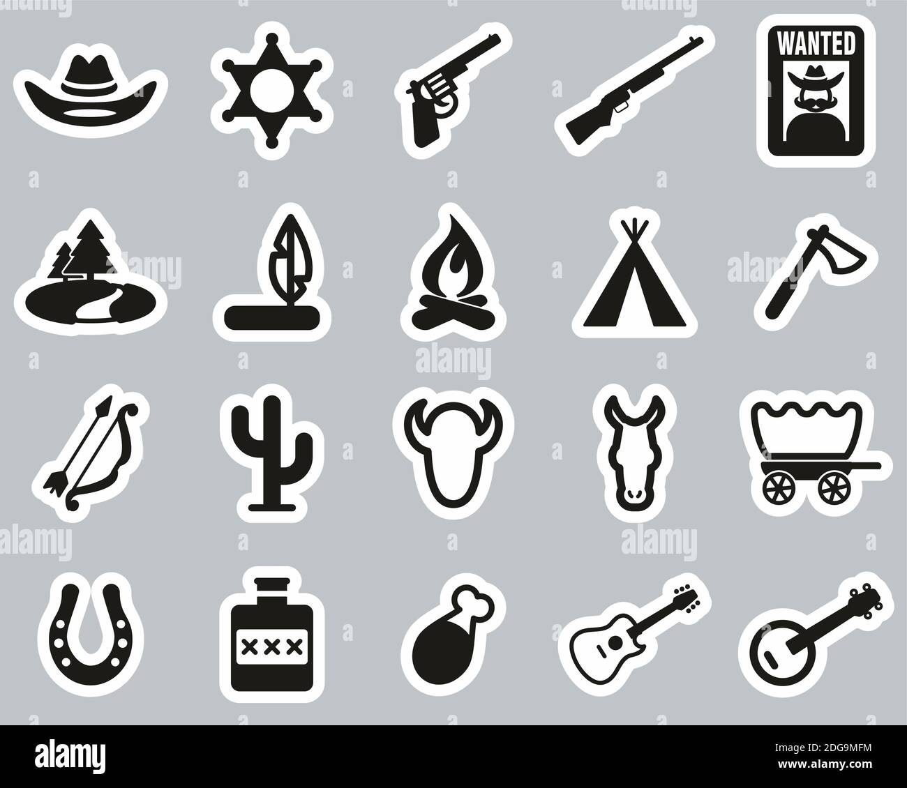 Wild West Icons Black & White Sticker Set Big Stock Vector Image & Art ...