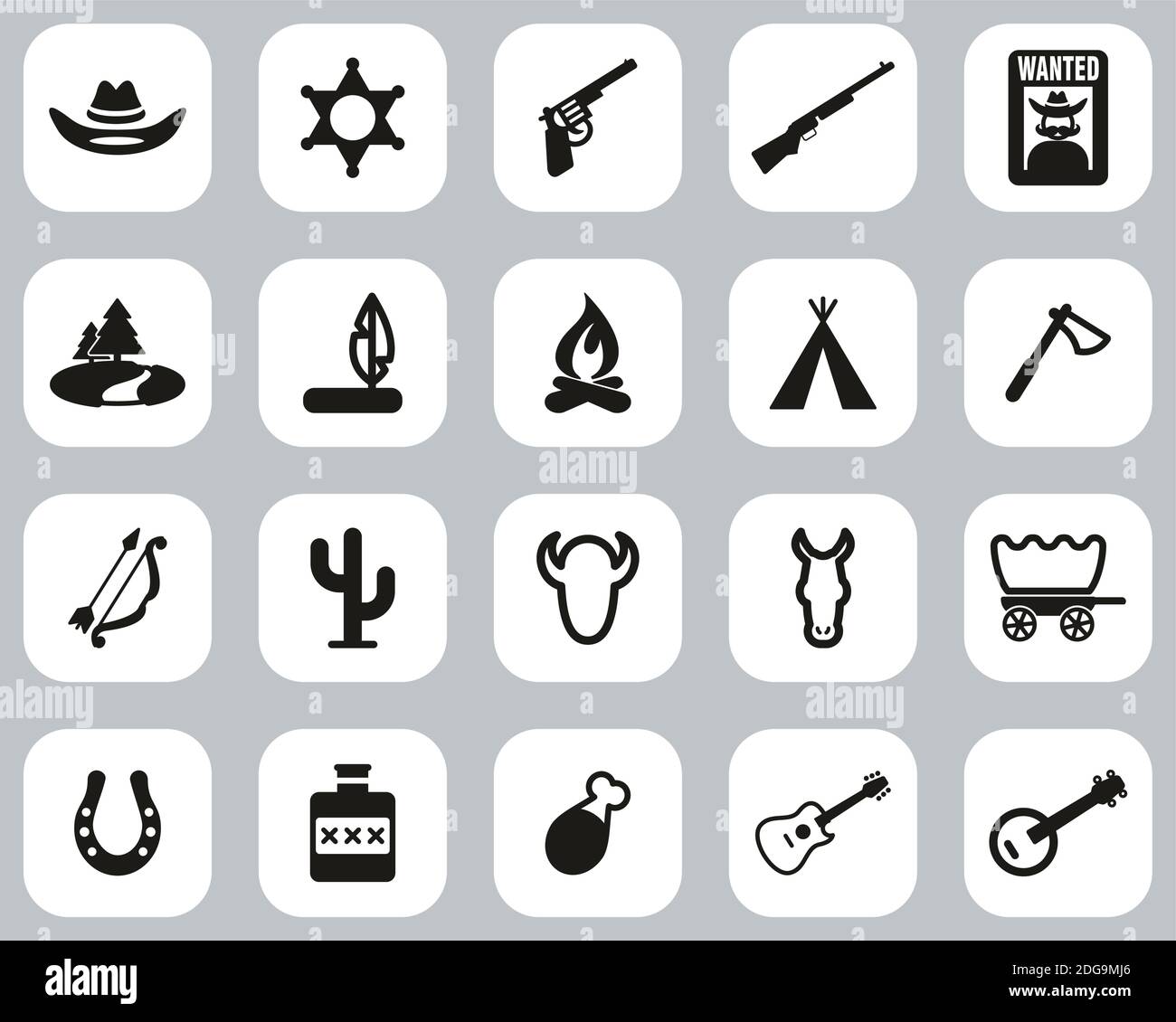 Wild West Icons Black & White Flat Design Set Big Stock Vector Image ...