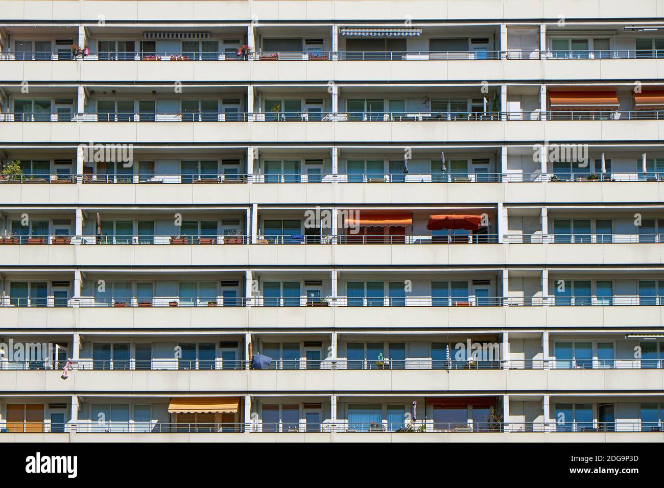 Facade of a prefabricated public housing building seen in Berlin, Germany Stock Photo