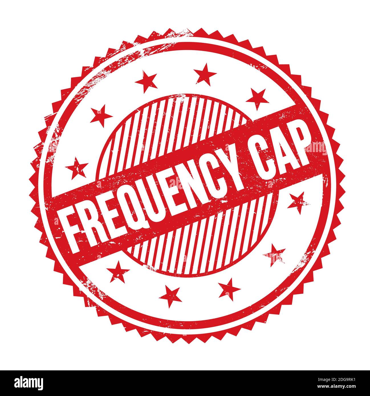 FREQUENCY CAP text written on red grungy zig zag borders round stamp Stock Photo Alamy