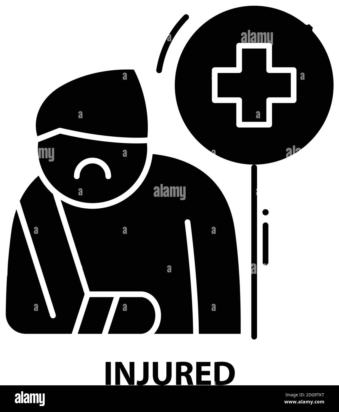 injured icon, black vector sign with editable strokes, concept illustration Stock Vector